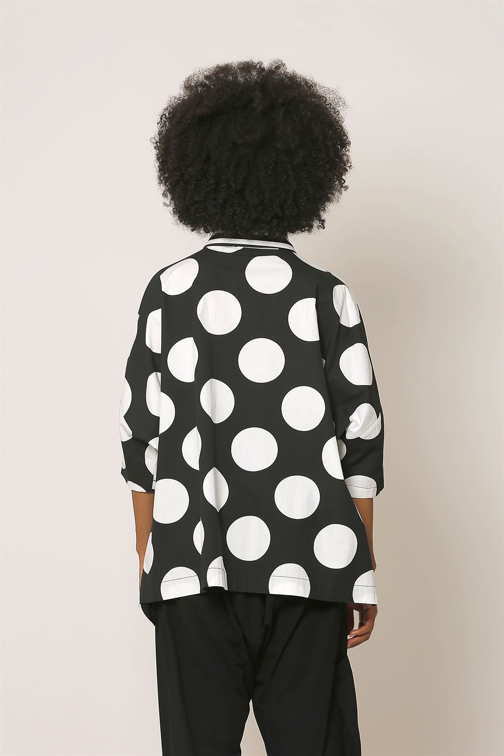 Patterned Button Down Shirt with Big Pockets - Polka Dots