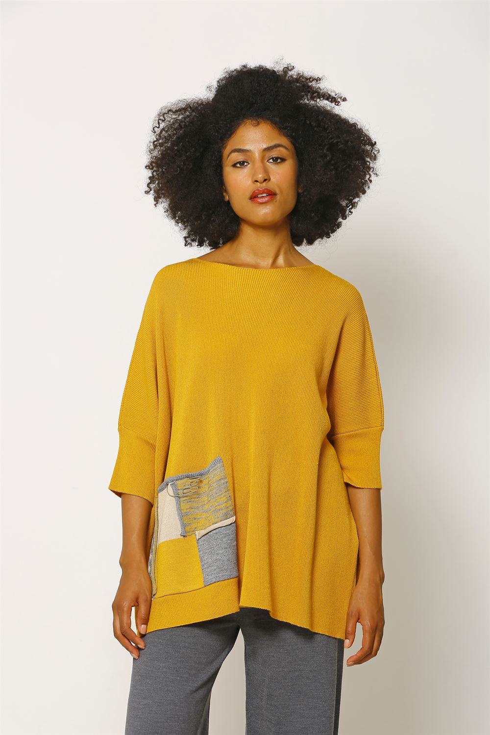 Jacquard Pocket Detailed Sweater - Mustard