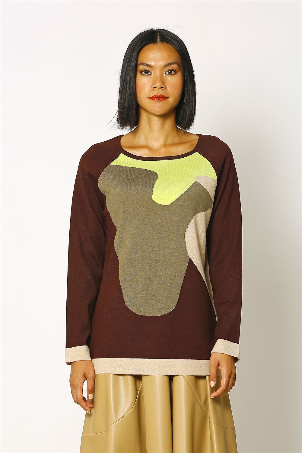 Intersia Sweater - Plum Green